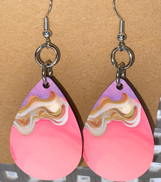 Pink and Gold patterned earrings