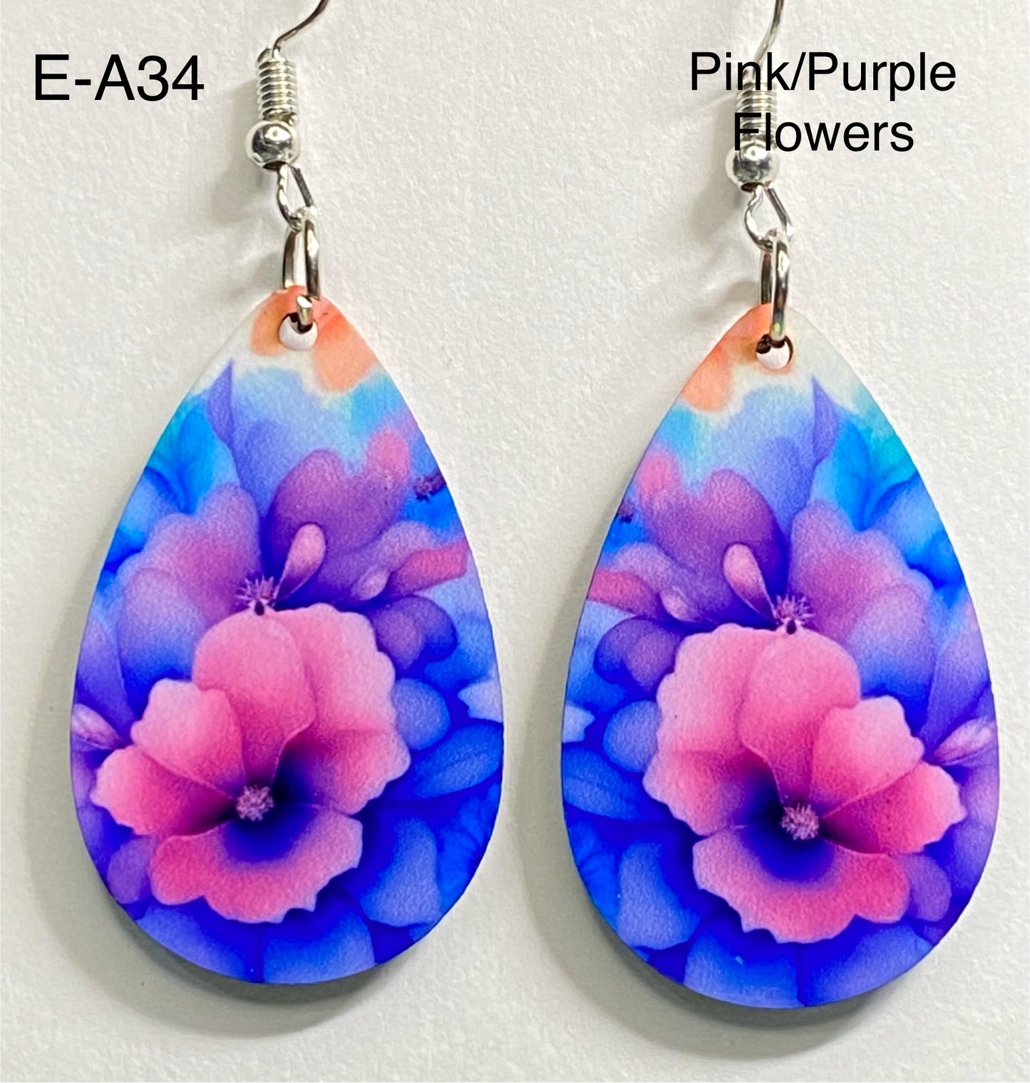 Wooden Earrings: Pink and Purple Flowers