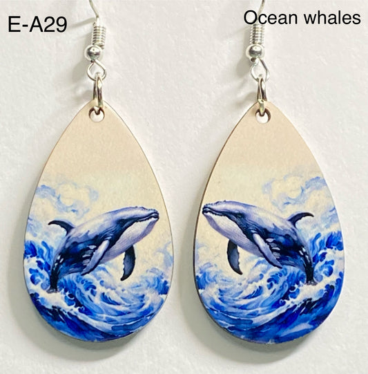 Wooden Earrings: Ocean Whale