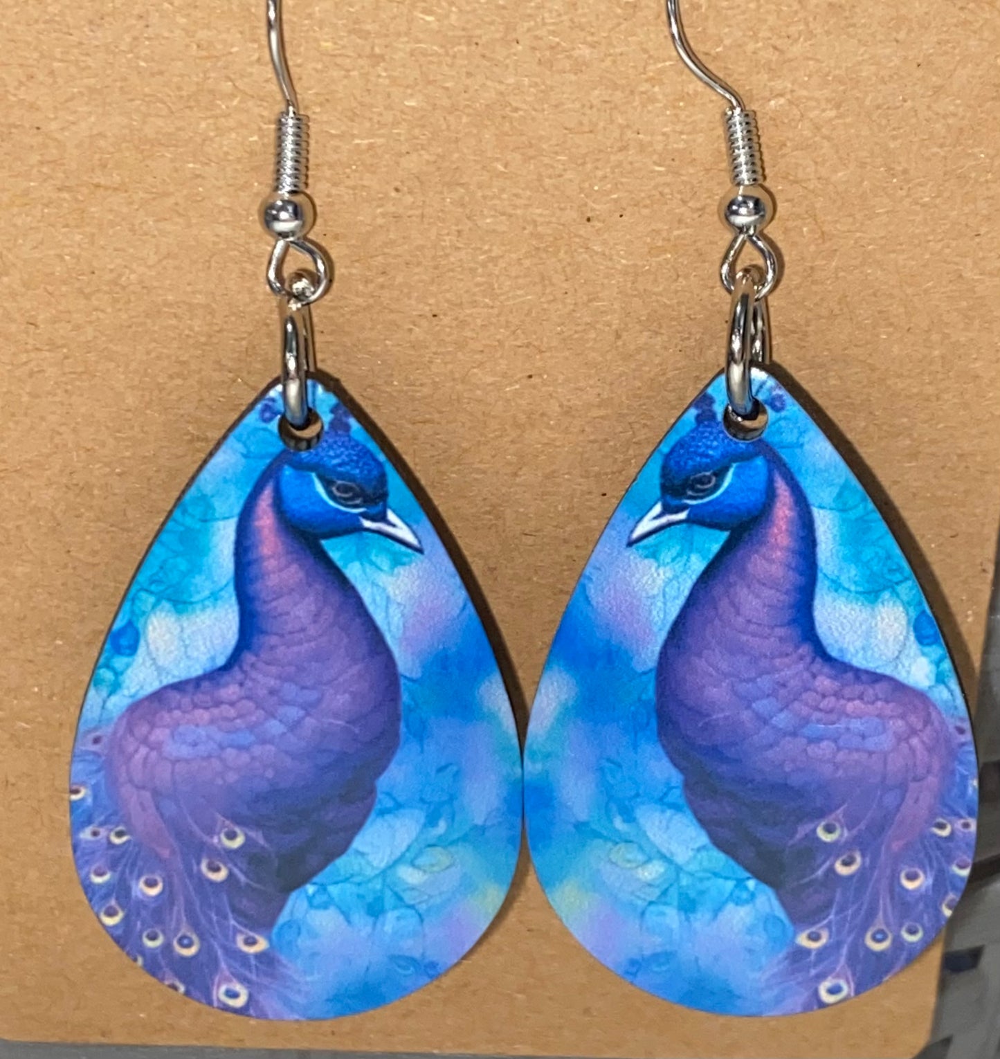 Wooden Peacock earrings