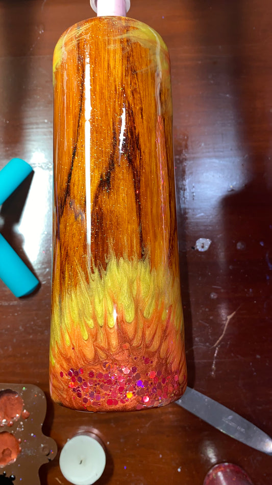 Sunflowers on a wood grain tumbler