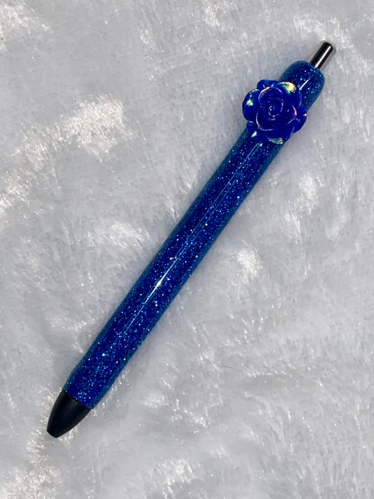 Gel Pen: Blue Glitter Pen with a Rose charm