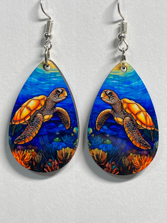 Wooden Earrings: Sea Turtles