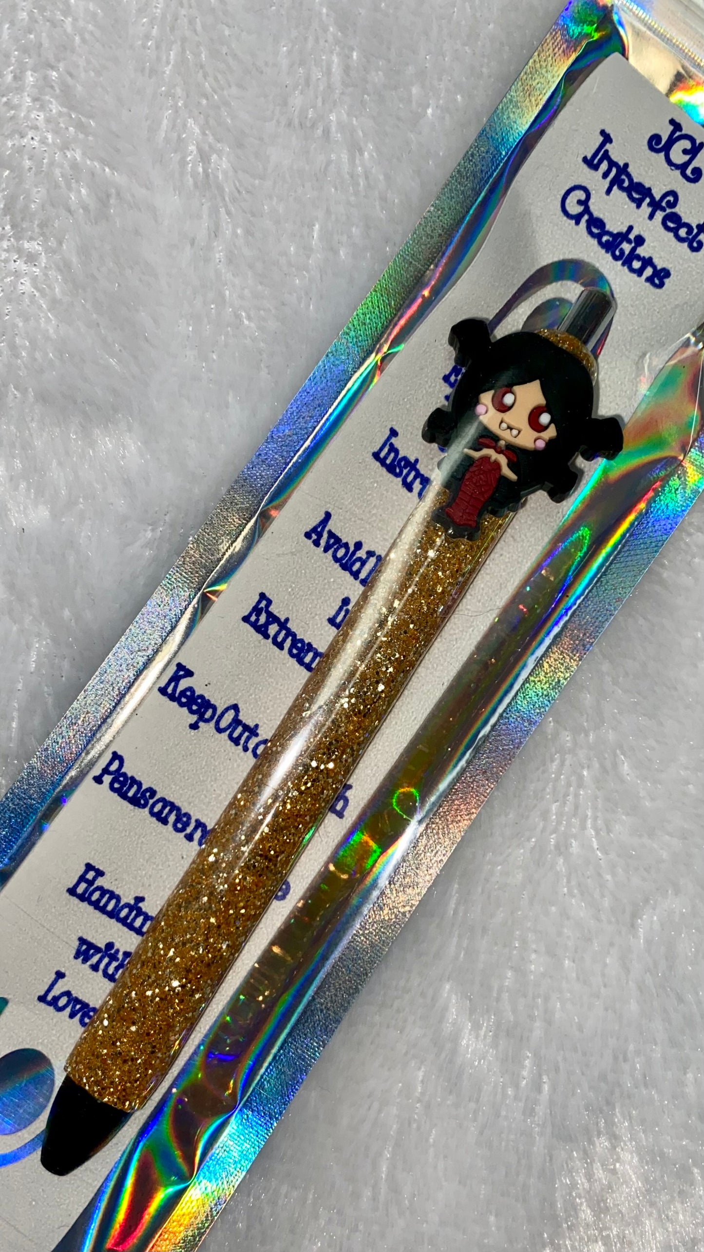 Gel Pen: Gold Glitter Pen with Witch Charm