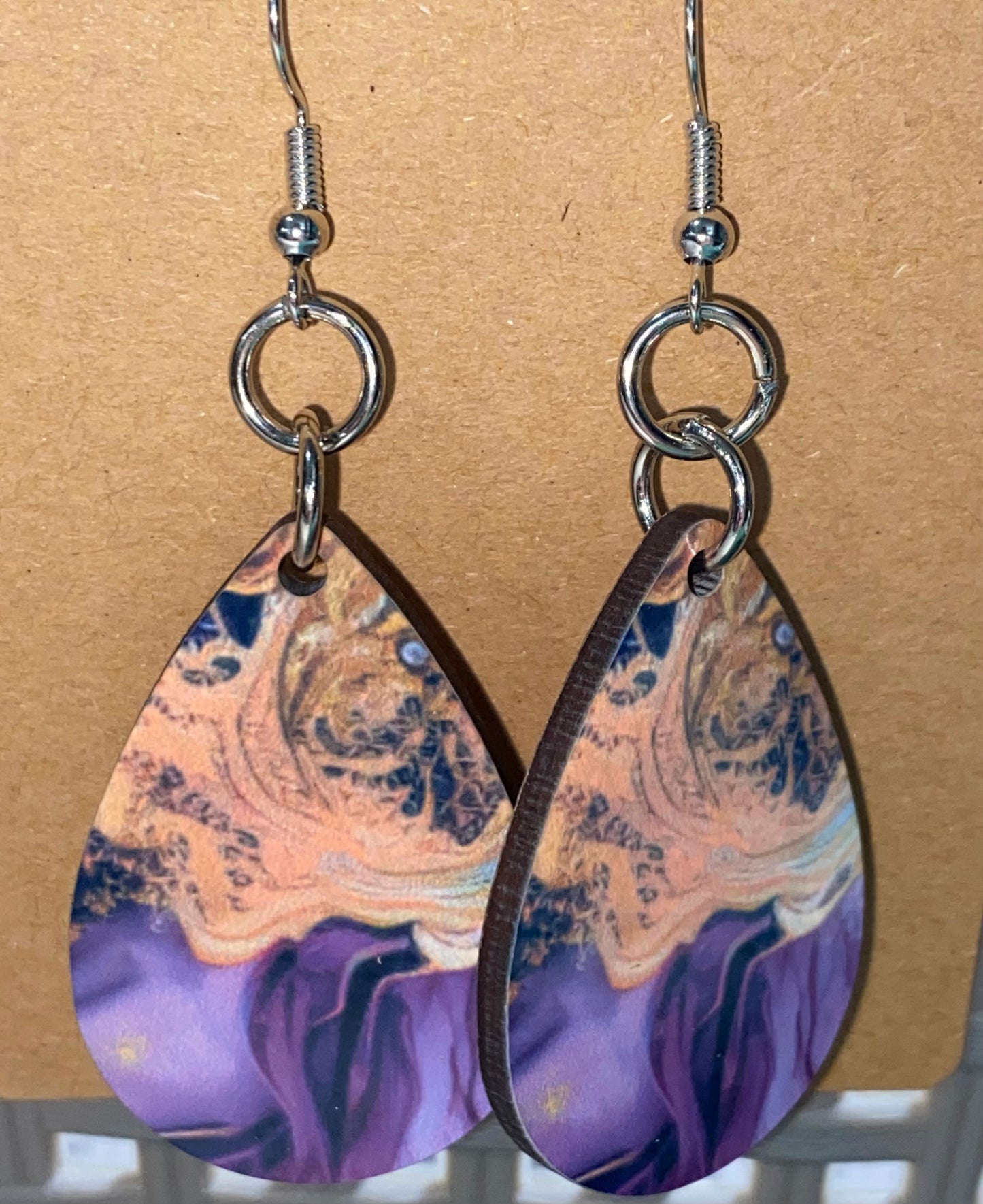 Purple and Gold Wooden Earrings