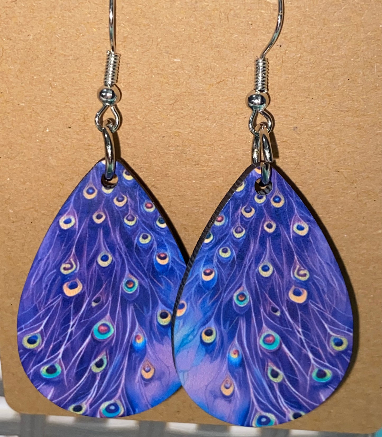 Wooden Peacock Feather Earrings