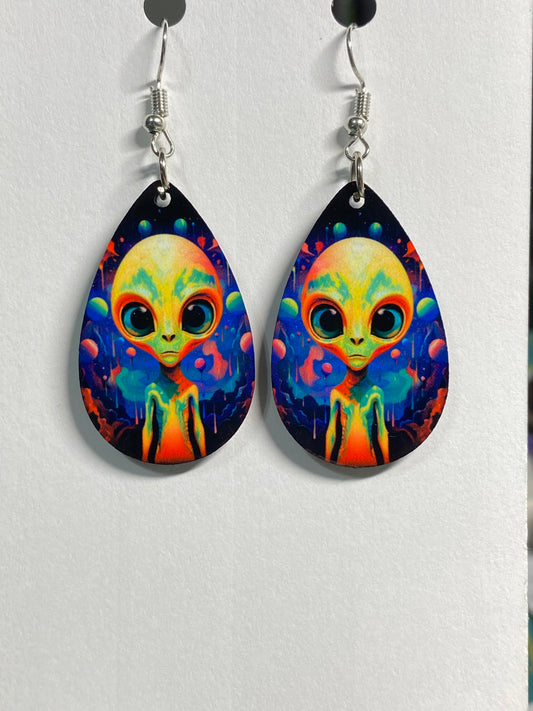 Wooden Alien earrings