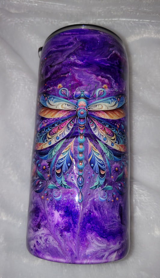20oz Thick stainless steel tumbler designed with a dragonfly